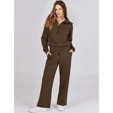 ANRABESS Women's 2 Piece Cozy Sweatsuit: Oversized Sweatshirt & Pant Matching Set 2025 Fall Trendy C...