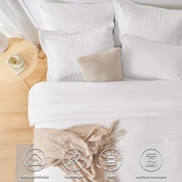 CozyLux Queen Bed in a Bag White Seersucker Comforter Set with Sheets 7-Pieces All Season Bedding Sets with Comforter, Pillow Sham, Flat Sheet, Fitted Sheet and Pillowcase