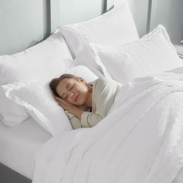 CozyLux Queen Bed in a Bag White Seersucker Comforter Set with Sheets 7-Pieces All Season Bedding Sets with Comforter, Pillow Sham, Flat Sheet, Fitted Sheet and Pillowcase