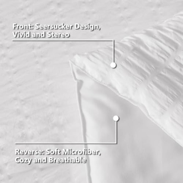 CozyLux Queen Bed in a Bag White Seersucker Comforter Set with Sheets 7-Pieces All Season Bedding Sets with Comforter, Pillow Sham, Flat Sheet, Fitted Sheet and Pillowcase