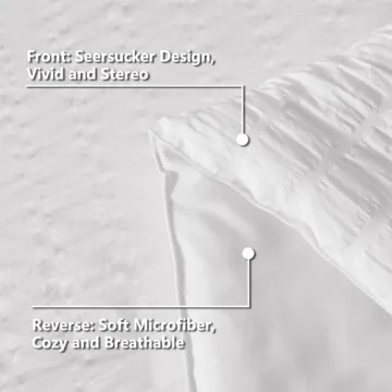 CozyLux Queen Bed in a Bag White Seersucker Comforter Set with Sheets 7-Pieces All Season Bedding Sets with Comforter, Pillow Sham, Flat Sheet, Fitted Sheet and Pillowcase