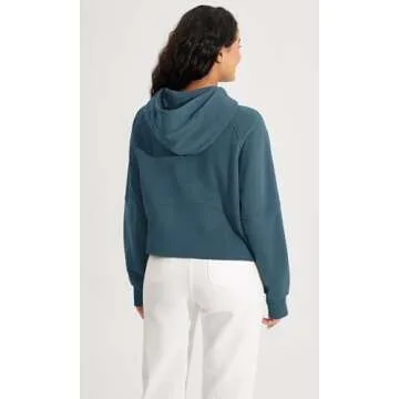 ODODOS Half-Zip Hoodies for Women Fleece Lined Cropped Sweatshirts Pullover Long Sleeve Sweater Thumb Hole, Ink Blue, Medium