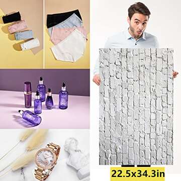 6PCS 12 Patterns Flat Lay backdrops with Stand for Food Photography 22x34in Waterproof Reusable Brick Marble Yellow Flat Lay Props