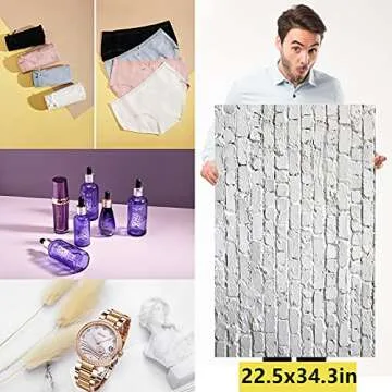 6PCS 12 Patterns Flat Lay backdrops with Stand for Food Photography 22x34in Waterproof Reusable Brick Marble Yellow Flat Lay Props