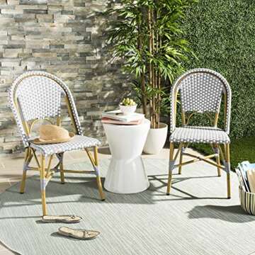 Safavieh Home Collection Hooper Indoor-Outdoor Stacking Side Chairs Set of 2 | Grey White Light Brow...