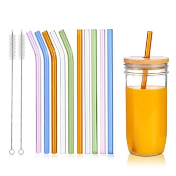 Colorful Reusable Glass Drinking Straws Set of 10