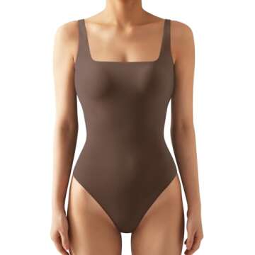 SUUKSESS Women Sexy Square Neck Thong Bodysuit - Backless and Comfortable