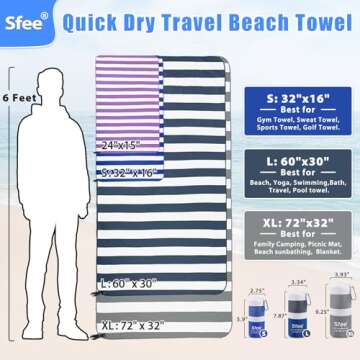 Sfee 2 in 1 Microfiber Beach Towel, Quick Dry Towel Camping Towel Travel Towel Super Absorbent Compact Lightweight Sports Towel Gym Towel Set for Beach, Gym, Hiking, Pool, Backpacking, Bath, Yoga