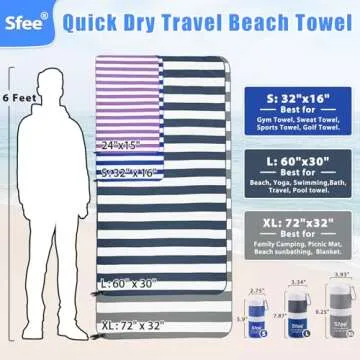 Sfee 2 in 1 Microfiber Beach Towel, Quick Dry Towel Camping Towel Travel Towel Super Absorbent Compact Lightweight Sports Towel Gym Towel Set for Beach, Gym, Hiking, Pool, Backpacking, Bath, Yoga