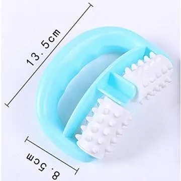 VANCIC Plastic Manual Round Handle 2 Wheels Muscle Massage Roller Massager Cellulite Roller for Legs Arms Back Muscle Pain Relief and Muscle Relaxation (Blue)