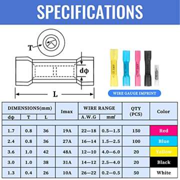 Qibaok 340 PCS Heat Shrink Butt Connectors Waterproof Electrical Wire Connectors Insulated Automotive Butt Connectors