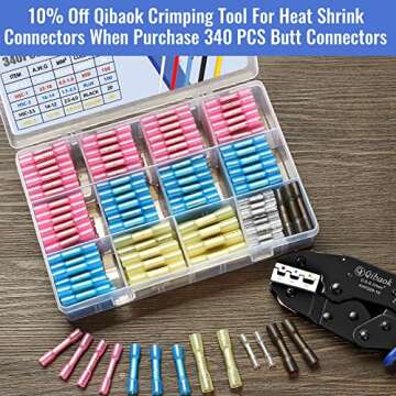Qibaok 340 PCS Heat Shrink Butt Connectors Waterproof Electrical Wire Connectors Insulated Automotive Butt Connectors