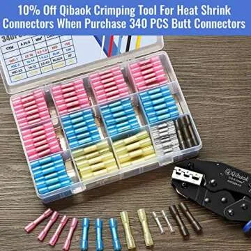 Qibaok 340 PCS Heat Shrink Butt Connectors Waterproof Electrical Wire Connectors Insulated Automotive Butt Connectors