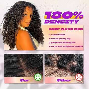 lulucharm 13x4 Deep Wave Lace Front Wigs Human Hair 180% Density Deep Wave Curly Wig HD Transparent Lace Frontal Wigs Human Hair Pre Plucked with Baby Hair Natural Color 26 Inch