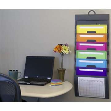 Smead Cascading Wall Organizer, 6 Removable Folder Pockets, Letter Size, Gray/Bright Pockets (92060)