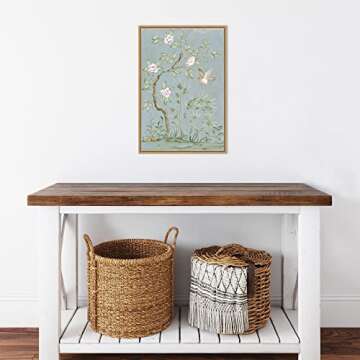 Amanti Art Framed Canvas Wall Art 23x16 Spring Flower Mural II Blue by Julia Purinton, Framed Wall Art Canvas, Flowers Artwork, Modern Contemporary Decor, Medium Painting for Living Room, Bedroom