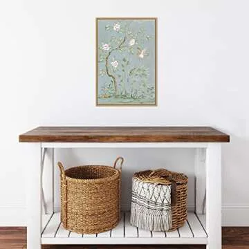 Amanti Art Framed Canvas Wall Art 23x16 Spring Flower Mural II Blue by Julia Purinton, Framed Wall Art Canvas, Flowers Artwork, Modern Contemporary Decor, Medium Painting for Living Room, Bedroom