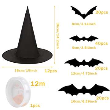 CCINEE 12 Pcs Halloween Decoration Witch Hats, Bulk Hanging Witch Costume Caps Accessories with 120 ...