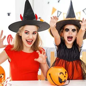 CCINEE 12 Pcs Halloween Decoration Witch Hats, Bulk Hanging Witch Costume Caps Accessories with 120 Pcs Bat Wall Stickers for Halloween Themed Party Yard Decoration