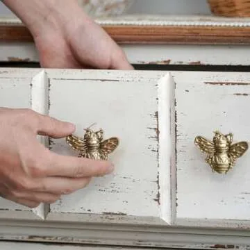 SOFFEE DESIGN Set of 6 Vintage Matte Gold Pewter Cabinet Knobs, Decorative Metal Bee Shape Knobs Pull Handle for Door Cabinet Drawer, Antique Dresser Knobs Home Furniture Handle