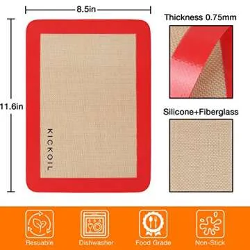 Silicone Baking Mats Quarter Sheet 3 Pack - BPA Free Reusable Non-Stick Silicone Baking Sheets for O...