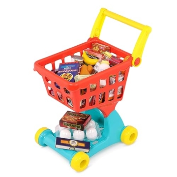 Battat Pretend Shopping Playset - Colorful Play Groceries & Cart for Toddlers