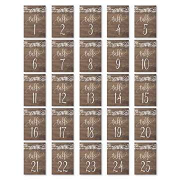 Hadley Designs 1-25 Rustic Wood Lights Table Number Double Sided Signs For Wedding Reception, Restau...