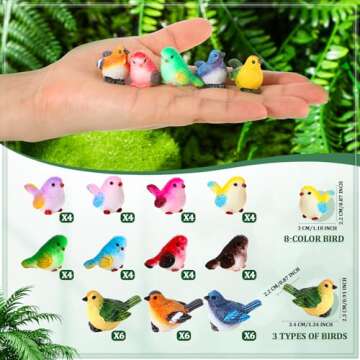 Wenqik 50 Pcs Mini Resin Bird Figurines Miniature Small Birds Figurines Realistic Animal for Fairy T...