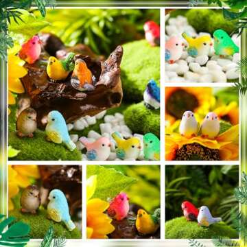 Wenqik 50 Pcs Mini Resin Bird Figurines Miniature Small Birds Figurines Realistic Animal for Fairy Terrarium Craft Garden Accessories Home Ornament Micro Landscape Birthday Cake Toppers Decor