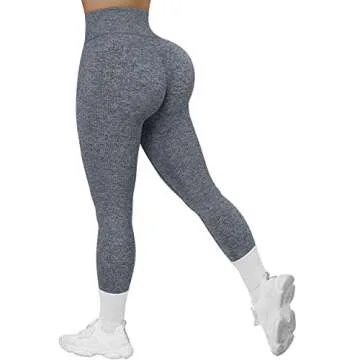 SUUKSESS Women Ribbed Seamless Leggings High Waisted Tummy Control Workout Yoga Pants (Marl Deep Grey, M)