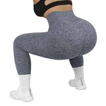 SUUKSESS Women Ribbed Seamless Leggings High Waisted Tummy Control Workout Yoga Pants (Marl Deep Grey, M)
