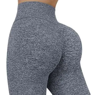 SUUKSESS Women Ribbed Seamless Leggings High Waisted Tummy Control Workout Yoga Pants (Marl Deep Grey, M)