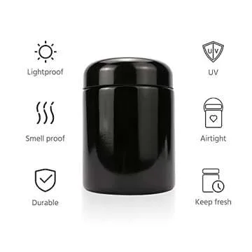 KOSRAE Smell Proof Jar, Airtight Glass Container, UV Protected (250ml, 0.5 Oz)