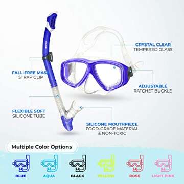PRODIVE Snorkel Mask and Snorkeling Gear - Dry-Top Snorkel Set with Impact-Resistant Tempered Glass Lens, Anti-Fog Design, Watertight Seal, Adjustable Strap with Carry Case (Crystal Clear Vision)