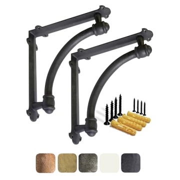 NACH Decorative Shelf Brackets - 9.6 x 1.7 x 9.6 Inch Black Cast Iron Brackets for Stylish Shelving ...