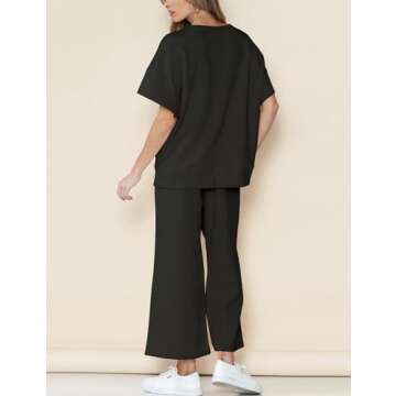 Wyeysyt Women's 2 Piece Outfits Sweatsuit 3/4 Batwing Sleeve Pullover Top Wide Leg Pant 2024 Lounge ...