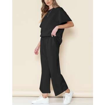 Wyeysyt Women's 2 Piece Outfits Sweatsuit 3/4 Batwing Sleeve Pullover Top Wide Leg Pant 2024 Lounge Sets Tracksuits(Black-S)