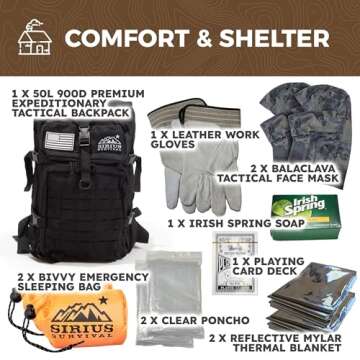Sirius: Pre-Packed Bug Out Bag - 72 Hour Kit for 2 People - Bugout Backpack Survival Kit - Premium 50L Go Bag Tactical Backpack - Essential Bug Out Gear - Upgraded Survival Backpack (Camo)