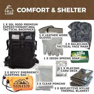 Sirius: Pre-Packed Bug Out Bag - 72 Hour Kit for 2 People - Bugout Backpack Survival Kit - Premium 50L Go Bag Tactical Backpack - Essential Bug Out Gear - Upgraded Survival Backpack (Camo)