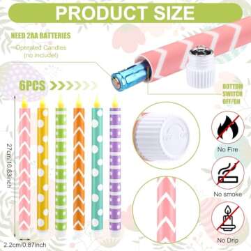 Honoson 6 Pcs Easter Flameless Taper Candles - Colorful 10.6 Inch LED Candlesticks for Parties