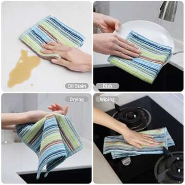 Oeleky Kitchen Dishcloths for Washing Dishes, Ultra Absorbent Dish Rags, Cotton Cleaning Cloths Pack of 8, 12x12 Inches (Mix-1, 12x12 inch)