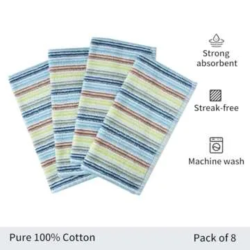 Oeleky Kitchen Dishcloths for Washing Dishes, Ultra Absorbent Dish Rags, Cotton Cleaning Cloths Pack of 8, 12x12 Inches (Mix-1, 12x12 inch)