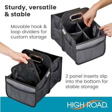 High Road Car Caddy with Cup Holders - Front Seat Organizer for Drivers or Back Seat Organizer for Kids - Portable Car Organizer with Easy One-Handed Carry Handle