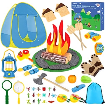 Kids Camping Play Tent Toys for 3 4 5 6 7 Year Old Boys Girls Pretend Play with Campfire/Fruits/BBQ/...