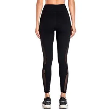 WE CUFFLLE Women's Mesh High Waist Leggings Yoga Pants with Pockets Tummy Control 4 Way Stretch Workout Yoga Leggings Black