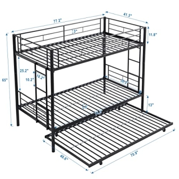 EMKK Twin Over Twin Bunk Bed with Trundle - Space Saving