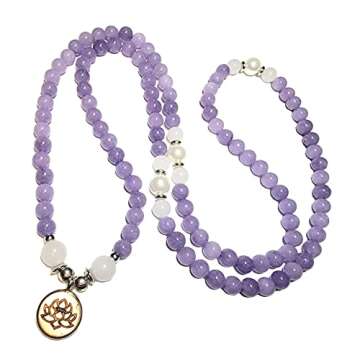 Anxiety Healing Necklace Japa Mala - 108 Gemstones & Lotus Charm