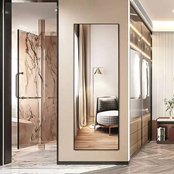 LVSOMT Full Length Mirror, Floor Mirror with Stand, Wall Mounted Full Body Mirror, Free Standing Mirror, Large Stand Up Mirror for Bedroom Living Room Locker Room, 63"x20" (Black)