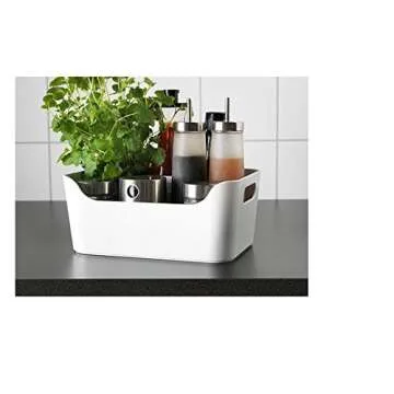 Pantry Organization And Storage Baskets, Open Storage Box Under Sink Organizers,Kitchen Cabinet and Pantry Storage Organizer Bin - two cut-out handles that make 9.4 x 6.7 x 4.3 Inches (White)