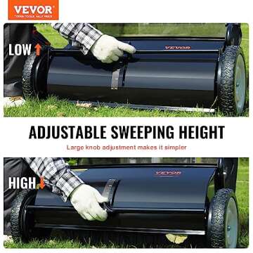 VEVOR Push Lawn Sweeper, 26 Inch Leaf & Grass Collector, Strong Rubber Wheels & Heavy Duty Thickened...